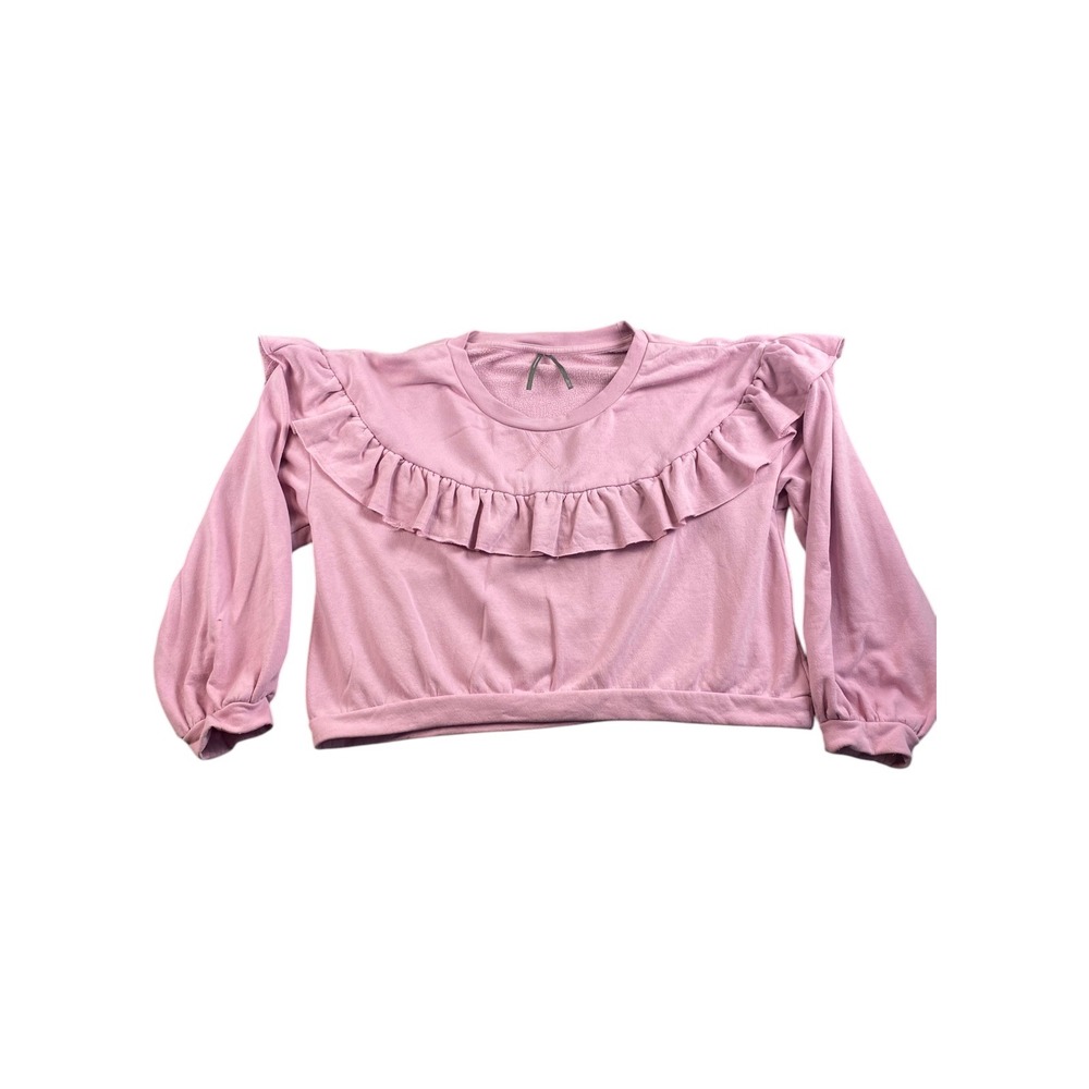 Anthropologie Pink Ruffle Sweatshirt Long Sleeve Pullover Casual Cozy